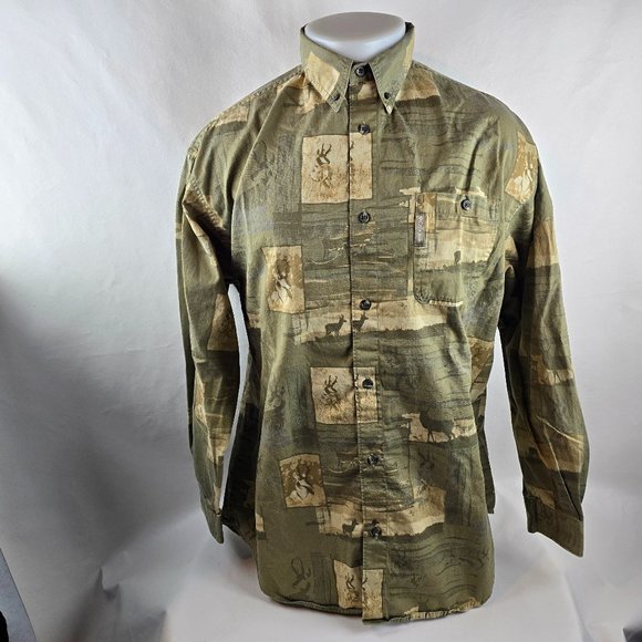 Columbia Shirt Mens Large Green Button Down River Lodge Deer Outdoors Hunting - Picture 1 of 8